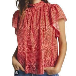 TROVATA Birds of Paradis Ruffle Blouse The Carla High Neck Blouse Sz Small